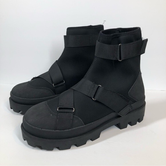 ASOS Black Chelsea Boots Scuba With Strapping Chunky Sole Size 10 - Picture 3 of 8